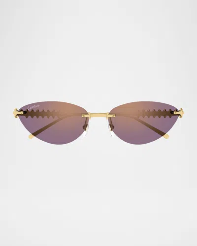 Cartier Clash De  58mm Rimless Metal Cat-eye Sunglasses In Gold