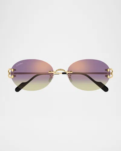 Cartier Classic C Motif Rimless Round Metal Sunglasses In Multi