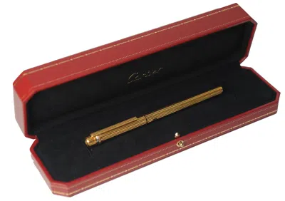 Pre-owned Cartier Classic  18ct Gold Plated Ribbed Trinity Rollerball Pen &  Box In Black
