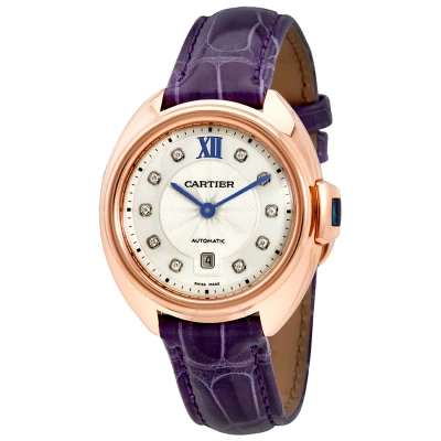 Cartier Cle 18kt Rose Gold Automatic Flinque Sunray Dial Ladies Watch Wjcl0031 In Aubergine / Gold / Rose / Rose Gold