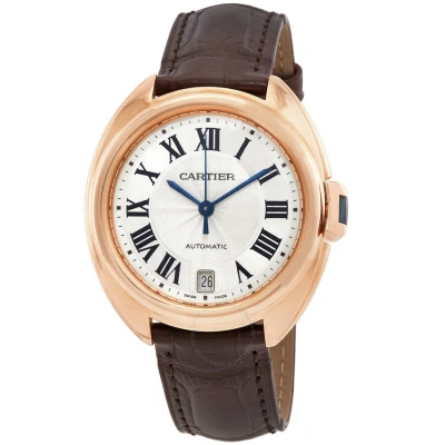 Cartier Cle Automatic 18kt Rose Gold Flinque Sunray Dial Ladies Watch Wgcl0013 In White