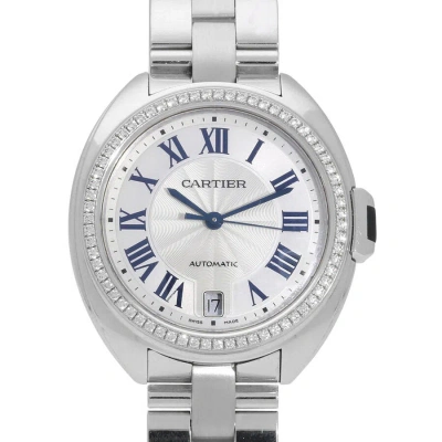 Cartier Cle Flinque 18kt White Gold Sunray Effect Dial Ladies Watch Wjcl0007 In Metallic