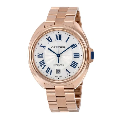 Cartier Cle Silvered Flinque Dial Men's Watch Wgcl0002 In Blue / Gold / Ink / Pink / Rose / Rose Gold / Silver