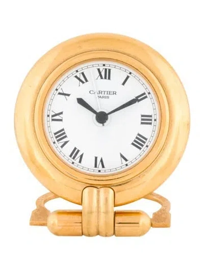 Pre-owned Cartier Colisee Travel Alarm Clock In Gold