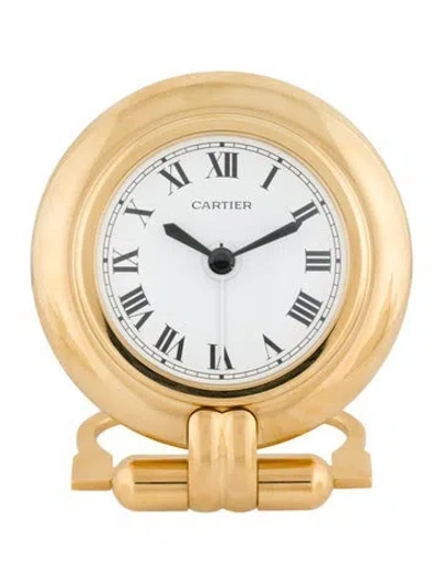 Pre-owned Cartier Colisee Travel Desk Alarm Clock In Gold
