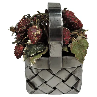 Pre-owned Cartier Country Chic Sterling Silver Basket With Enameled Strawberries In Black
