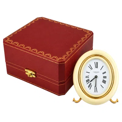 Pre-owned Cartier Cream Alarm Clock 18ct Gold Plate & Brass Free Import Fees To Usa In White