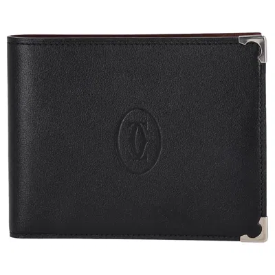 Pre-owned Cartier Credit Card Leather Wallet In Black