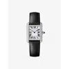 Cartier Crwsta0090 Tank Must Large Stainless-steel And Leather Quartz Watch In Steel