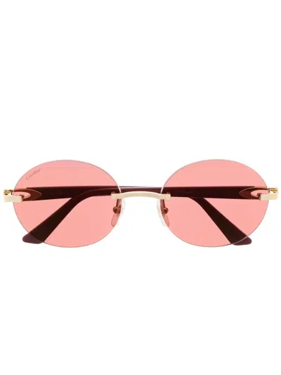 Cartier Tinted Round-frame Sunglasses In Gold