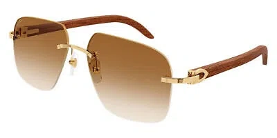Pre-owned Cartier Ct0014rs-001 Brown Sunglasses