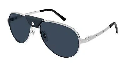 Pre-owned Cartier Ct0034s-016 Silver Silver Blue Sunglasses