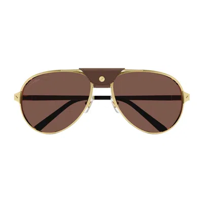 Cartier Ct0034s Santos De  015 Sunglasses In Oro