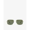 Cartier Womens Gold Ct0330s Rectangle Metal Sunglasses In Green