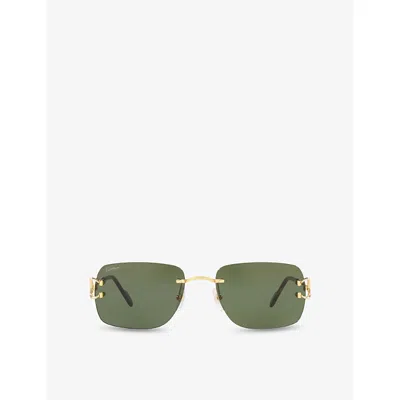 Cartier Womens Gold Ct0330s Rectangle Metal Sunglasses