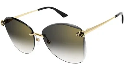 Pre-owned Cartier Ct0398s-001 Gold Sunglasses In Gray