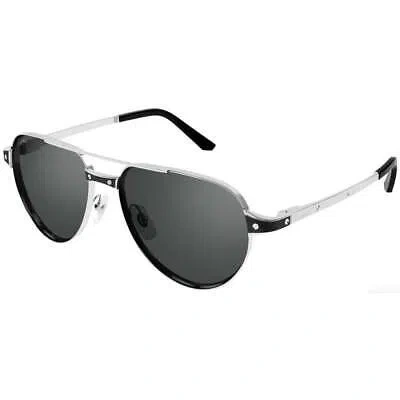 Pre-owned Cartier Ct0425s-004 Silver Silver Grey Sunglasses