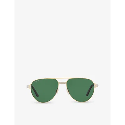 Cartier Mens Gold Ct0425s Pilot-frame Metal Sunglasses