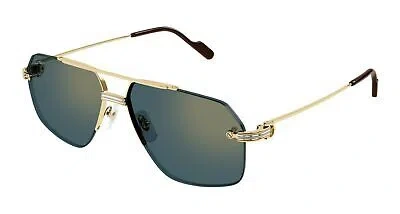 Pre-owned Cartier Ct0426s-002 Gold Gold Green Sunglasses