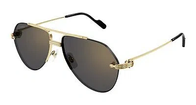 Pre-owned Cartier Ct0427s-001 Gold Gold Grey Sunglasses In Gray
