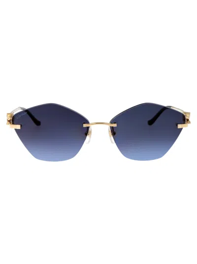 Cartier Ct0429s Sunglasses In 004 Gold Gold Blue
