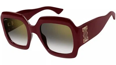 Pre-owned Cartier Ct0434s-004 Burgundy Burgundy Grey Sunglasses In Gray