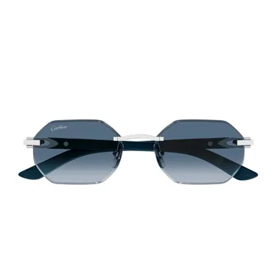 Cartier Ct0439s Décor C Allongé De  007 Silver Grey Blue Sunglasses