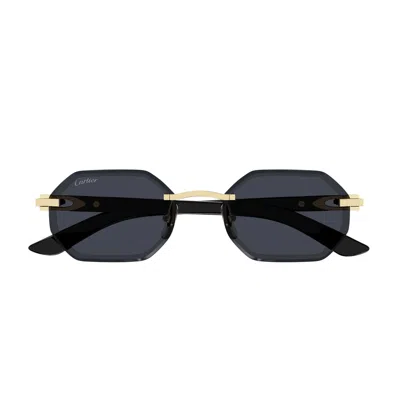 CARTIER CARTIER CT0439S LINEA DÉCOR C ALLONGÉ DE CARTIER 001 GOLD BLACK GREY SUNGLASSES