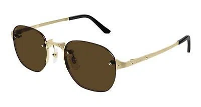 Pre-owned Cartier Ct0459s-006 Gold Gold Brown Sunglasses