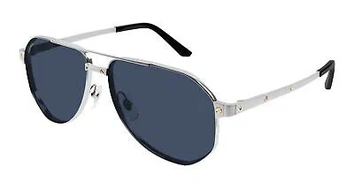 Pre-owned Cartier Ct0461s-002 Silver Silver Blue Sunglasses