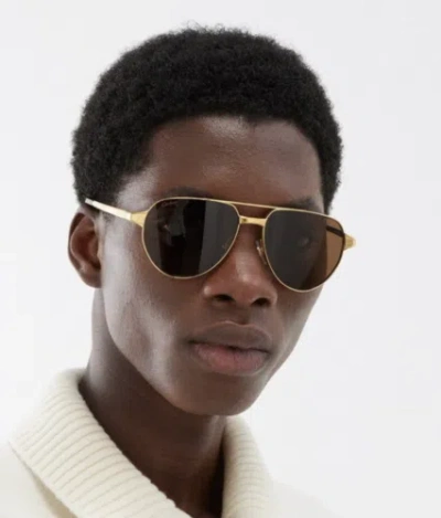 Pre-owned Cartier Ct0461s-004 Gold Gold Brown Sunglasses