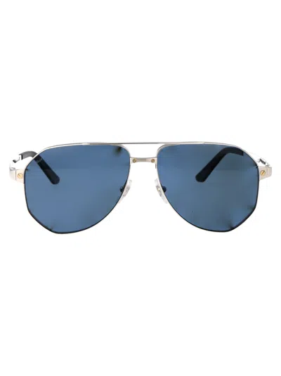 Cartier Ct0461s Sunglasses In 002 Silver Silver Blue