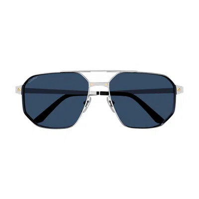 CARTIER CT0462S SANTOS DE CARTIER 002 SILVER BLUE SUNGLASSES