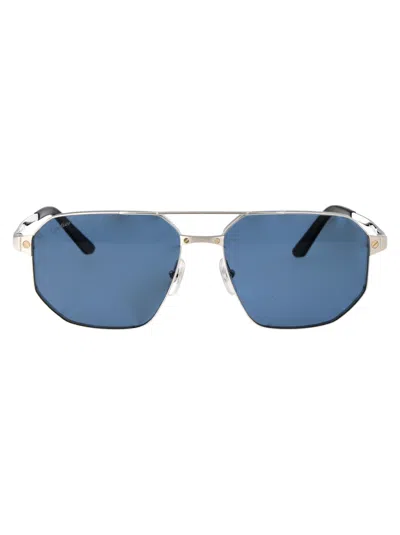 Cartier Ct0462s Sunglasses In 002 Silver Silver Blue