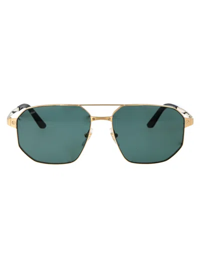 Cartier Ct0462s Sunglasses In 003 Gold Gold Green