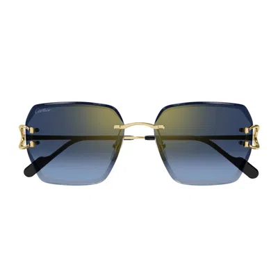 Cartier Ct0466s Signature C De  002 Gold Blue Sunglasses In Green