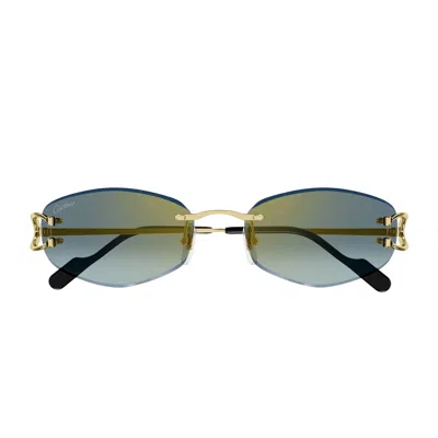 Cartier Ct0467s Décor C Classique 003 Gold Green Sunglasses