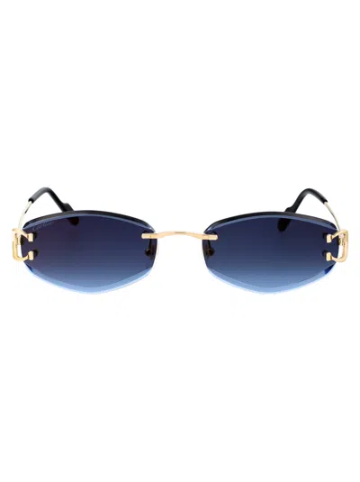 Cartier Ct0467s Sunglasses In 002 Gold Gold Blue