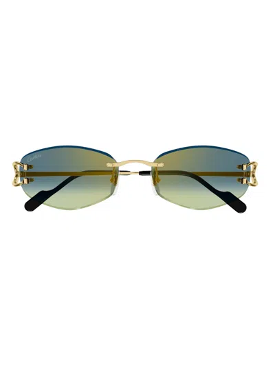 Cartier Ct0467s Sunglasses In 003 Gold Gold Green