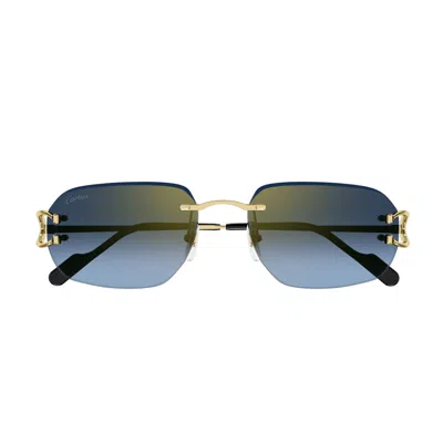 Cartier Ct0468s Décor C Classique 002 Gold Blue Sunglasses In Multi