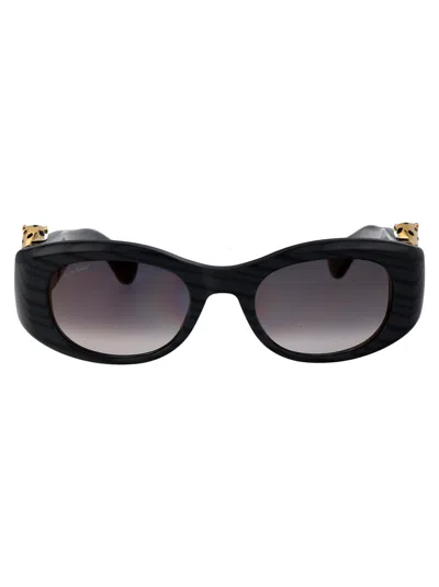Cartier Ct0472s Sunglasses In 001 Black Black Grey