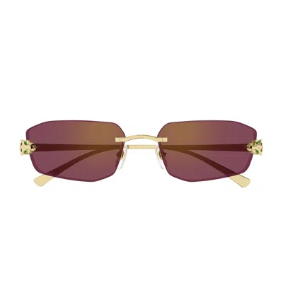 Cartier Ct0474s Panthère De  002 Gold Red Sunglasses