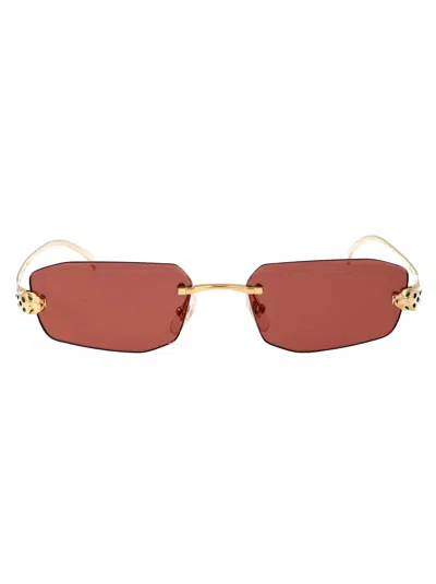 Cartier Ct0474s Sunglasses In 002 Gold Gold Red