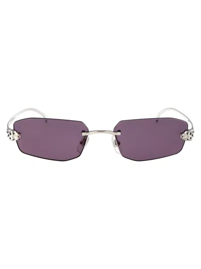 Cartier Ct0474s Sunglasses In 004 Silver Silver Violet