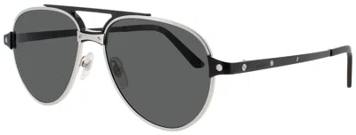 Cartier Ct0476s Sunglasses With Smoke Polarized Lenses, Metal Frame, 59-17-145 For Men In 004 - Silver / Smoke Polarized