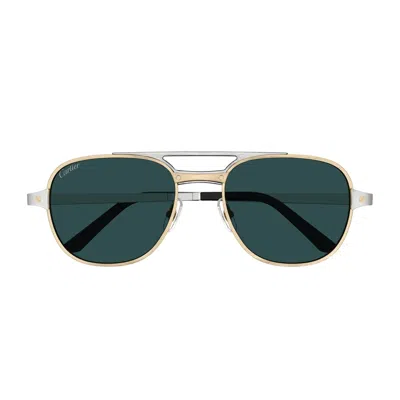 Cartier Ct0477s Santos De  003 Gold Silver Green Glasses
