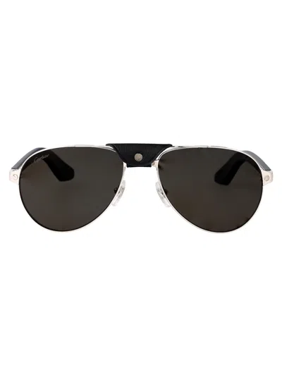 Cartier Ct0495s Sunglasses In Silver Black Smoke