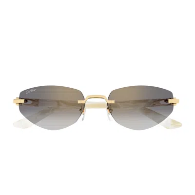 CARTIER CARTIER CT0580S DÉCOR C ALLONGÉ DE CARTIER 003 GOLD IVORY GREY SUNGLASSES