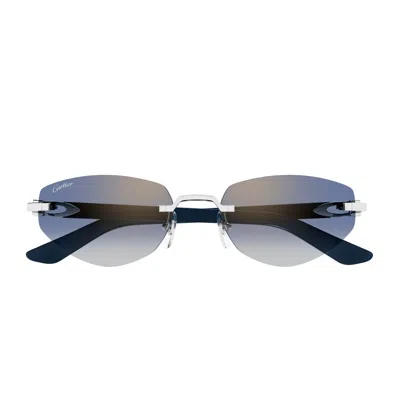 CARTIER CARTIER CT0580S DÉCOR C ALLONGÉ DE CARTIER 004 SILVER BLUE SUNGLASSES