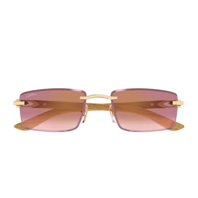 CARTIER CARTIER CT0582S DÉCOR C ALLONGÉ DE CARTIER 002 GOLD BURGUNDY RED SUNGLASSES